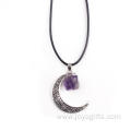 Charm Natural Raw Rough Amethyst Gemstone Moon Pendant